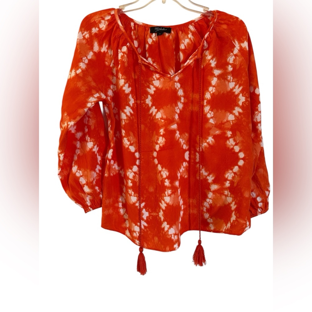 RD Koko Vibrant Orange Blouse with Tie-Dye Pattern
